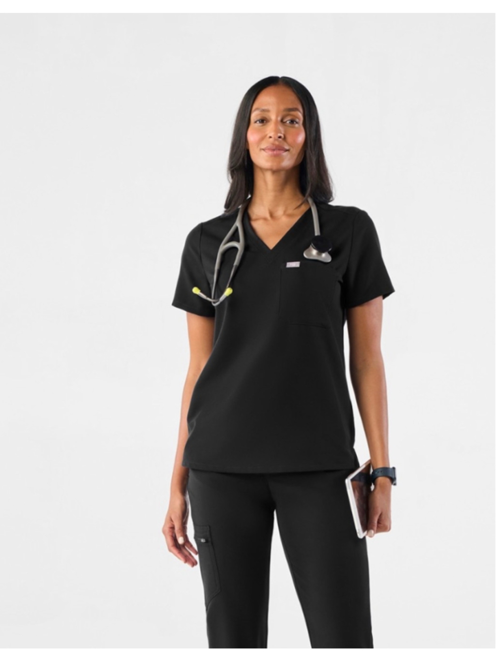 FIGS Catarina One Pocket Scrub Top XL Black Technical Collection V Neck Nurse